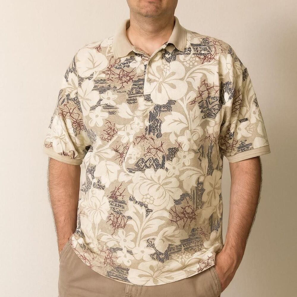 Polo mens tropical/beach/vintage/island vibes Island Sport brand large summer